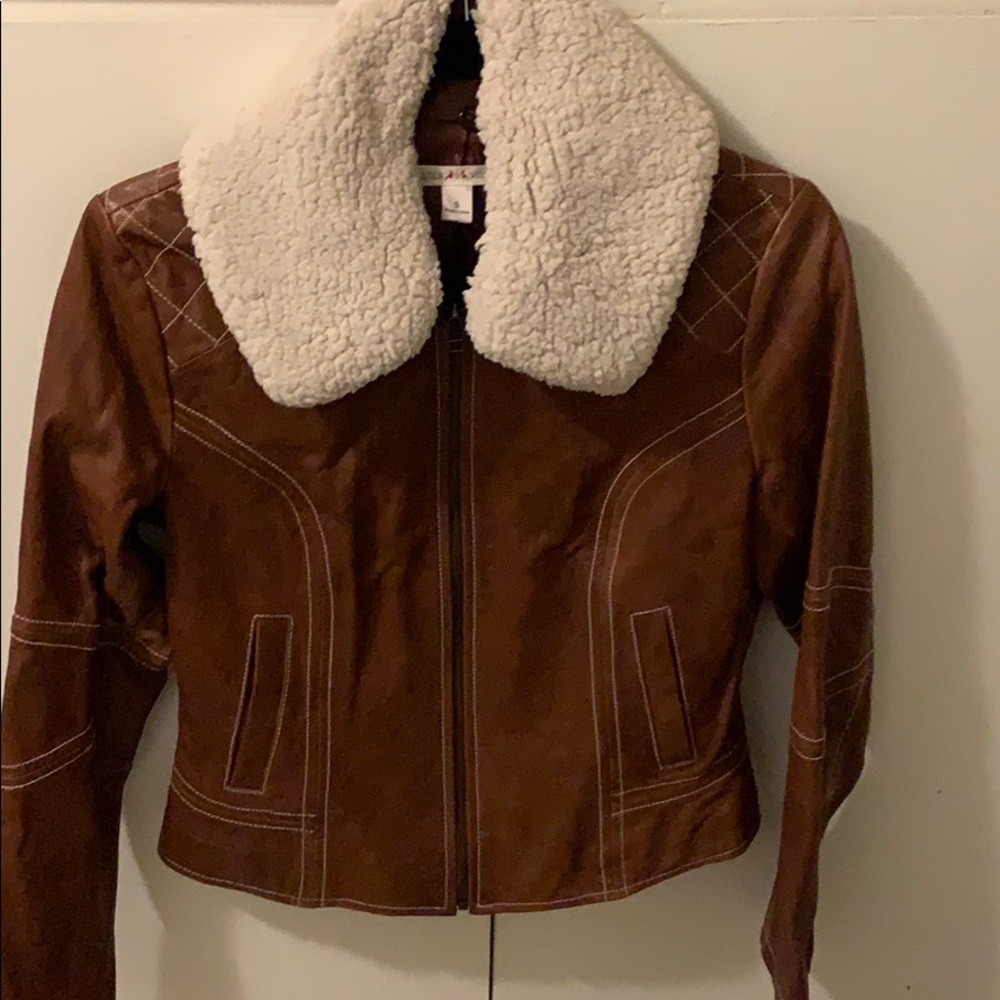 Chelsea & Violet Leather Jacket with fur collar